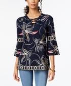 Jm Collection Lace-up Bell-sleeve Tunic, Created For Macy's