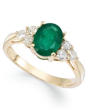14k Gold Ring, Emerald (1-1/10 Ct. T.w.) And Diamond (1/3 Ct. T.w.) Oval Ring