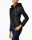 Maralyn & Me Juniors' Hooded Faux-leather Jacket