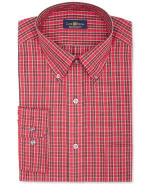 Club Room Estate Wrinkle Resistant Berry Tartan Dress Shirt