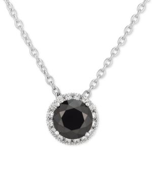 Black Swarovski Zirconia 18 Pendant Necklace In Sterling Silver