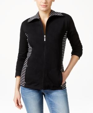 Karen Scott Striped Zip-front Jacket, Only At Macy's