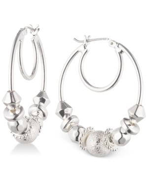 Nine West Silver-tone Multi-bead Hoop Earrings