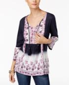 Style & Co Dip-dyed-print Peasant Top, Only At Macy's