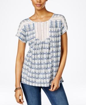 Lucky Brand Printed Crochet-trim Top