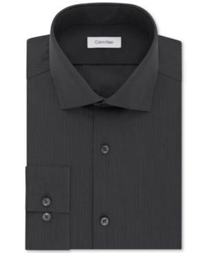 Calvin Klein Steel Men's Slim-fit Non-iron Performance Black Stripe Dress Shirt