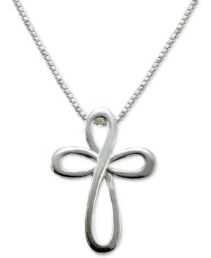 Rounded Open Cross Pendant Necklace In Sterling Silver