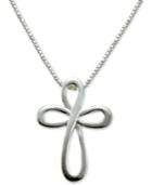 Rounded Open Cross Pendant Necklace In Sterling Silver