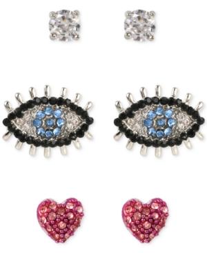 Betsey Johnson Silver-tone Cubic Zirconia Three-stud Earring