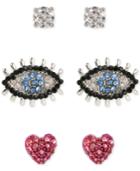 Betsey Johnson Silver-tone Cubic Zirconia Three-stud Earring