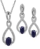 Sapphire (1-1/3 Ct. T.w.) And Diamond Accent Pendant Necklace And Drop Earrings Set In Sterling Silver