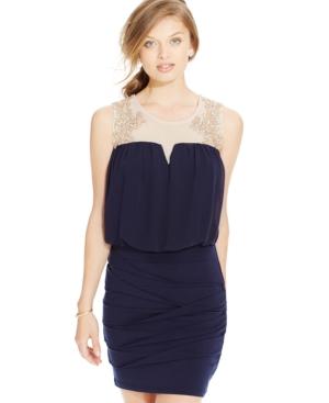 City Studios Juniors' Embroidered Illusion Sheath Dress