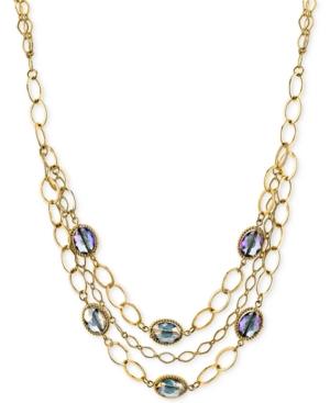 2028 Gold-tone Blue Stone Open-link Multi-layer Collar Necklace