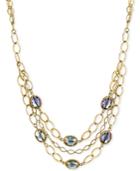 2028 Gold-tone Blue Stone Open-link Multi-layer Collar Necklace