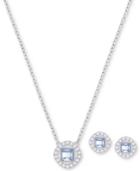 Swarovski Silver-tone Square Crystal Pendant Necklace & Stud Earrings
