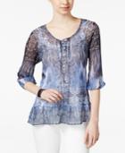Style & Co. Printed Sheer Peasant Blouse, Only At Macy's