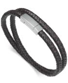 Sutton By Rhona Sutton Men's Stainless Steel And Braided Leather Wrap Bracelet