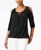 Ny Collection Petite Cold-shoulder Keyhole Blouse