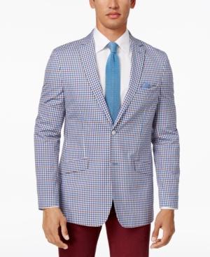 Tallia Men's Slim-fit Blue Gingham Check Cotton Sport Coat