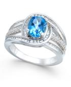 Blue Topaz (1-1/2 Ct. T.w.) And Diamond (1/2 Ct. T.w.) Ring In 14k White Gold
