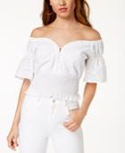 Guess Off-the-shoulder Cotton Eyelet Top