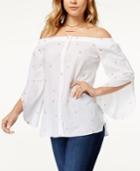 Maison Jules Embroidered Off-the-shoulder Top, Created For Macy's