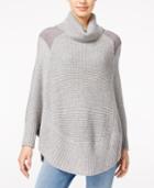 Maison Jules Faux-suede-trim Poncho Sweater, Created For Macy's