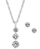 Charter Club Triple Crystal Pendant Necklace & Stud Earrings