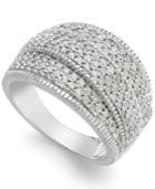 Wrapped In Love Diamond (1 Ct. T.w.) Pave Crossover Ring In Sterling Silver