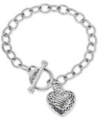 Heart Charm Link Bracelet In Sterling Silver
