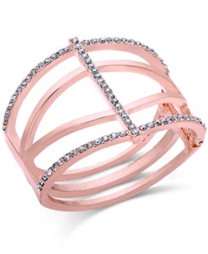 Inc International Concepts Rose Gold-tone Pave Hinged Open Cuff Bracelet, Created For Macy's