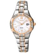 Seiko Women's Solar Diamond Accent Two-tone Stainless Steel Bracelet Watch 27mm Sut146