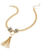 Thalia Sodi Gold-tone Pave Leopard Tassel Lariat Necklace, Created For Macy's