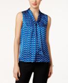 Nine West Satin Dot-print Tie-neck Top