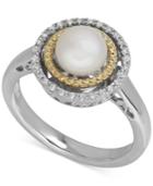 Freshwater Pearl (6-1/2mm) And Diamond Accent Ring In Sterling Silver With 14k Gold Accent