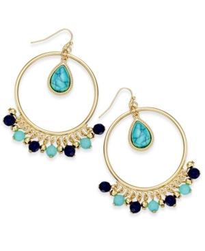 Thalia Sodi Gold-tone Blue Stone Gypsy Hoop Earrings, Only At Macy's