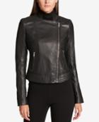 Dkny Plus Size Asymmetrical Leather Jacket, Created For Macy's