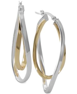 Two-tone Twisted Hoop Earrings In Sterling Silver And 14k Gold-plate