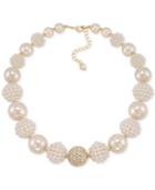 Carolee Gold-tone Imitation Pearl And Fireball Collar Necklace
