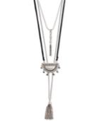 Lucky Brand Silver-tone Crystal & Chain Tassel Leather Cord 19-1/2