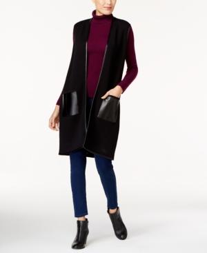 Jm Collection Vest With Faux-leather Trim, Created For Macy's