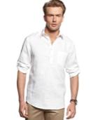 Tasso Elba Shirt, Long-sleeve Linen-blend Popover Shirt