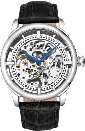 Stuhrling Original Men's Skeleton Leather Strap Watch