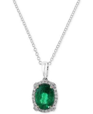 Brasilica By Effy Emerald (1-1/8 Ct. T.w.) And Diamond (1/10 Ct. T.w.) Pendant Necklace In 14k White Gold
