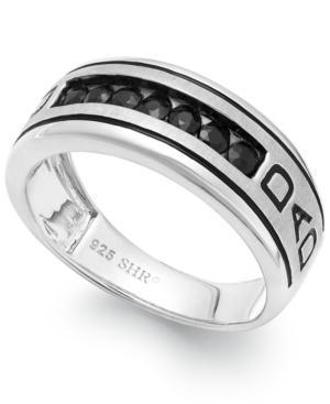 Men's Black Sapphire Engraved Dad Ring In Sterling Silver (3/4 Ct. T.w.)