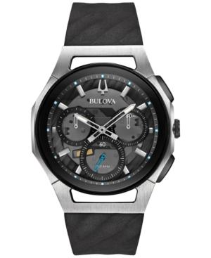 Bulova Men's Chronograph Curv Black Rubber Strap Watch 44mm 98a161