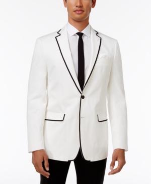 Tallia Men's Slim-fit White Contrast-trim Cotton Dinner Jacket