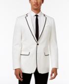 Tallia Men's Slim-fit White Contrast-trim Cotton Dinner Jacket
