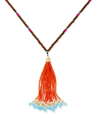 Gold-tone Beaded Tassel Pendant Necklace