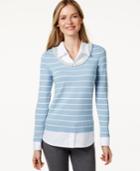 Charter Club Striped Faux Pearl-collar Sweater, Only At Macy's